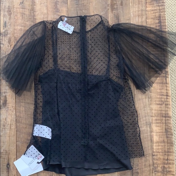 Red Valentino S/S Sheer Puff Top with Cami - Picture 5 of 6